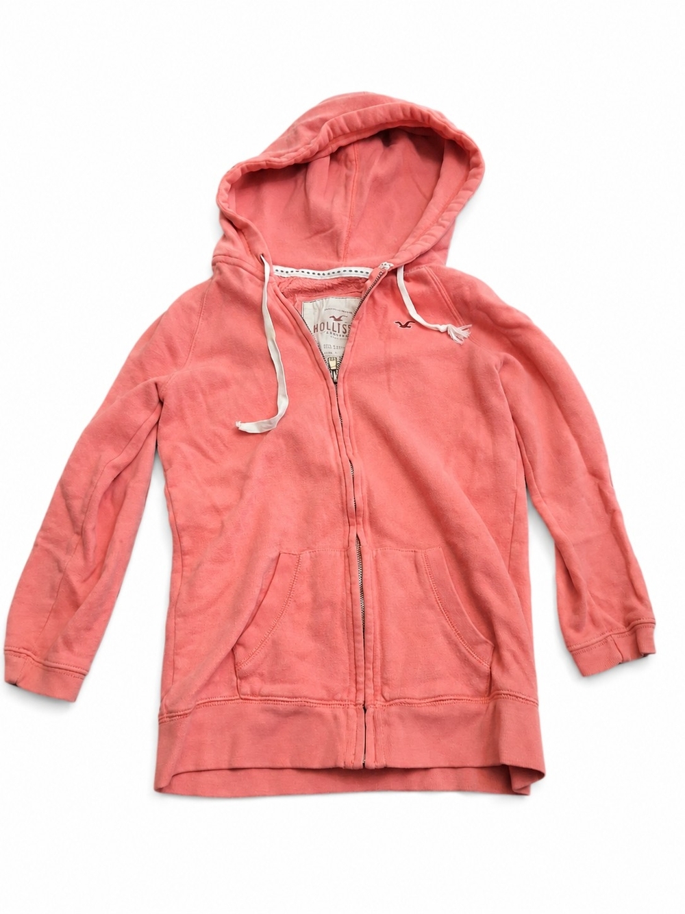 Hollister Girls' Coral Pink Zip Front Hoodie Y2k